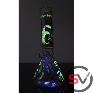 RICK AND MORTY CRAZY FACE GLASS BEAKER 8inch (GLOW IN DARK)